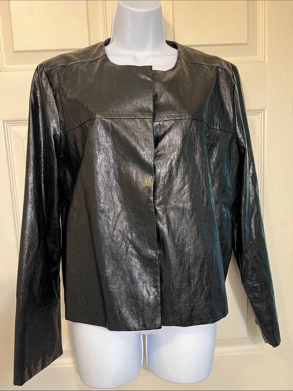 THML Black Leatherette Round-Neck Jacket Size M